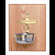 Holy Water Font Mounted on Oak Panel Holy Water Font Mounted on Oak Panel
