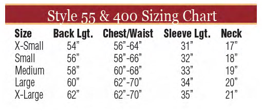 Sizing Chart for Style 55 Alb