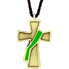 Deacon cross on cord, bronze and green
