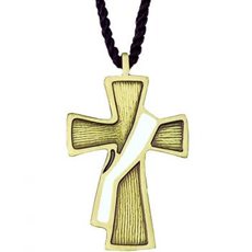 Deacon cross on cord, bronze and white