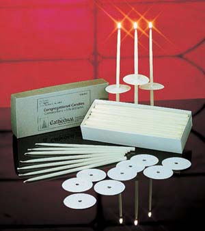 9" White Stearine Congregational Tapers and Drip Protectors
