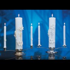 Holy Matrimony Side Candles - Silver/White