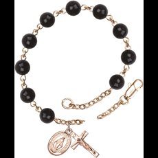 Rosary Bracelet with 6mm Black 'Precious Stone' beads.  5/8 x 1/4 Crucifix. SKU RB0936