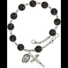Rosary Bracelet with 8mm Black Capped Our Father beads.  7/8 x 3/8 Crucifix. SKU RB0938