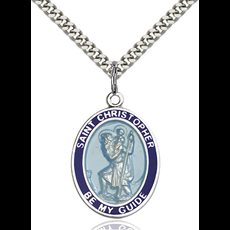Sterling Silver St. Christopher Blue Border Pendan SKU 7022BBSS/24S