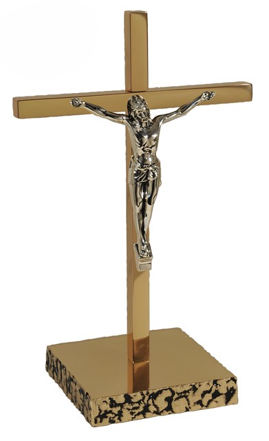 Satin Bronze Altar Crucifix with Textured Base