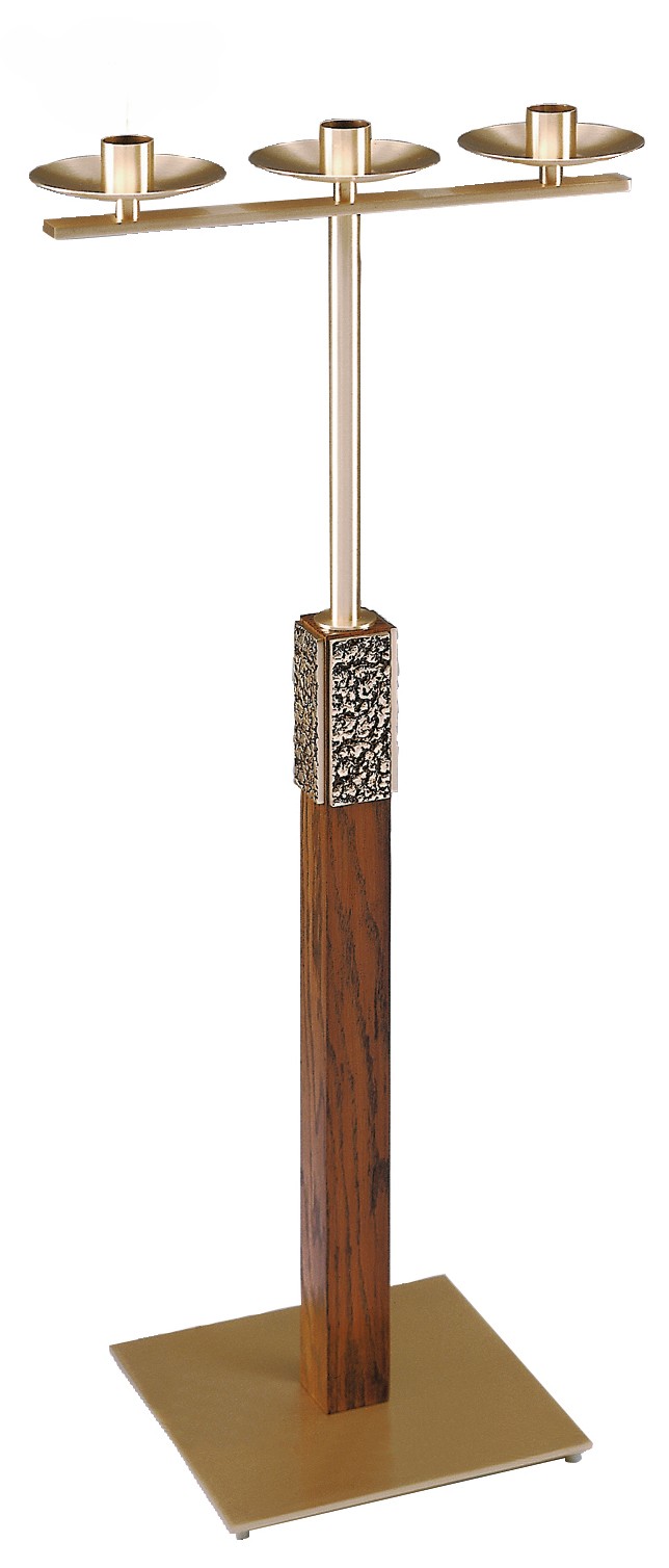 Bronze and Oak Standing Candelabra