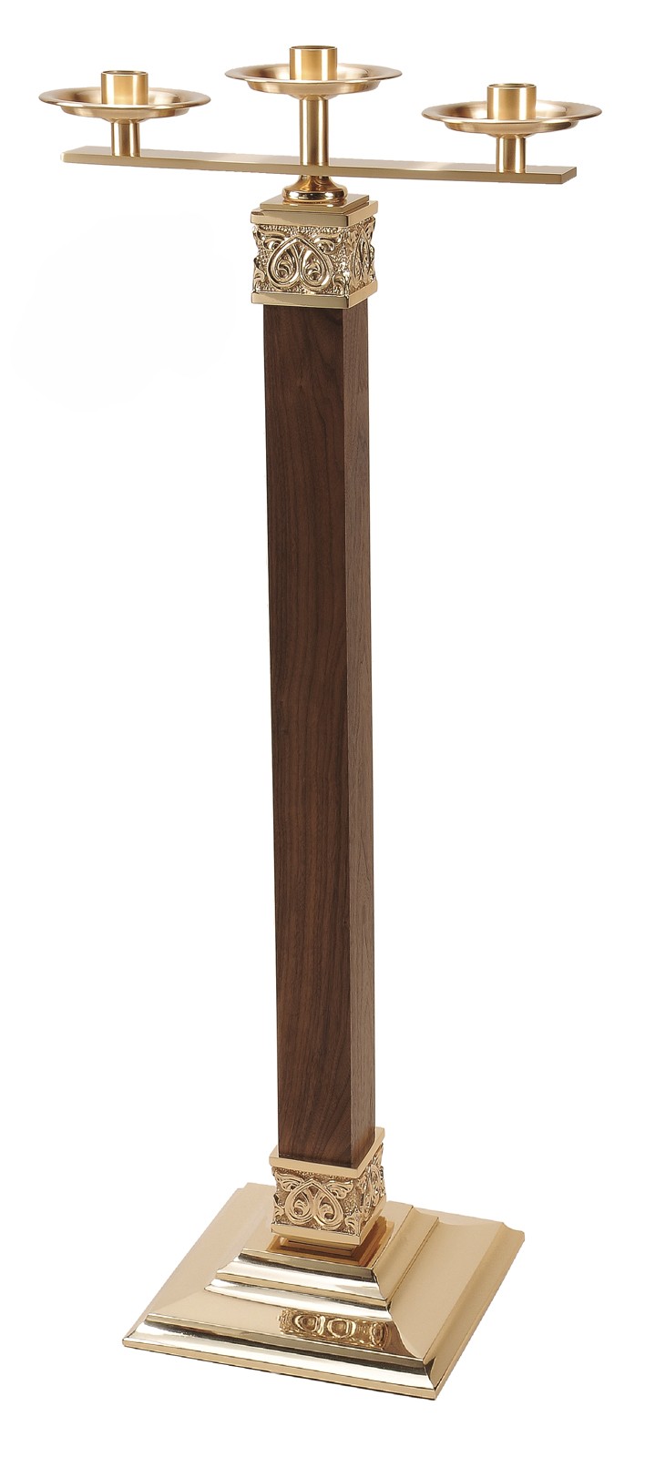 Wood Column Three-Candle Holder
