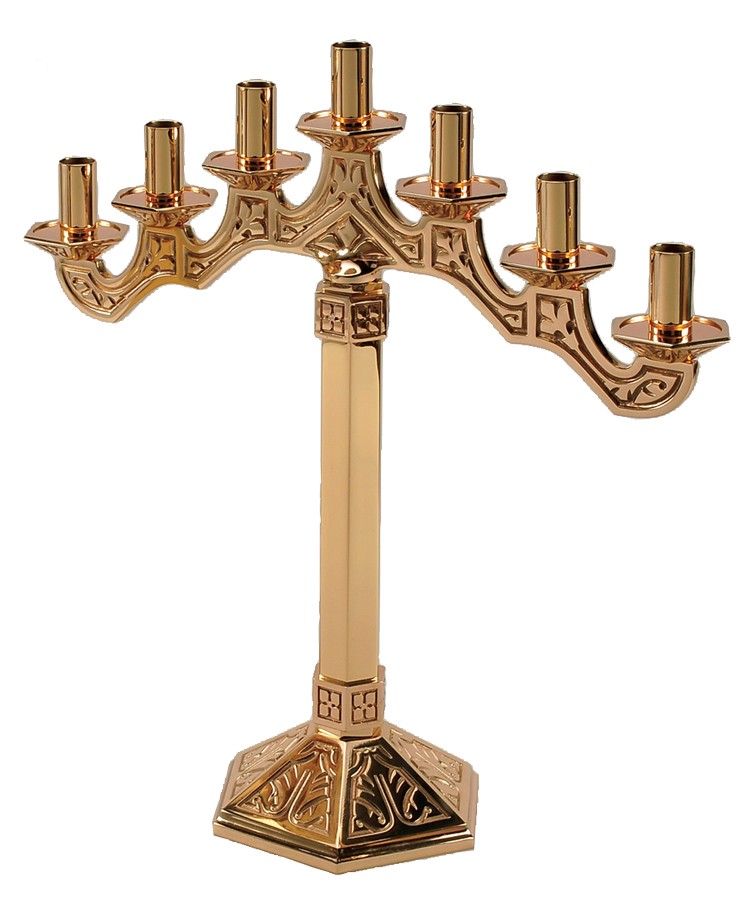 Bronze Hexagonal-Base 7-Lite Altar Candelabra