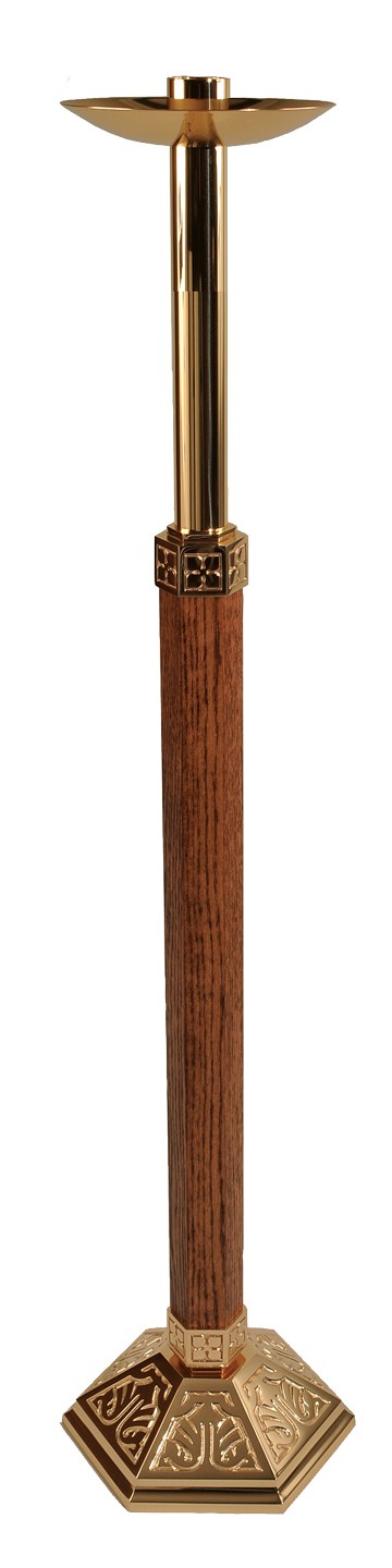 Tall Processional Bronze and Wood Candlestick