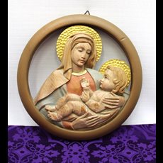 Madonna and Child Wood Carved Round SKU C098-111