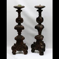 PAIR 23" Ornate Metal Candlesticks Trifoot Base SKU C693-014