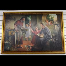 45.5" x 66" Holy Family in Wood Shop Oil Painting SKU C975-025