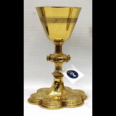 8 1/2" Gothic Sterling Cup Hand Engraved Chalice with Scale Paten SKU 618/O