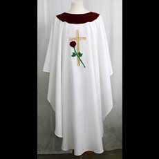 White Chasuble w/ Life Rose SKU C075-001