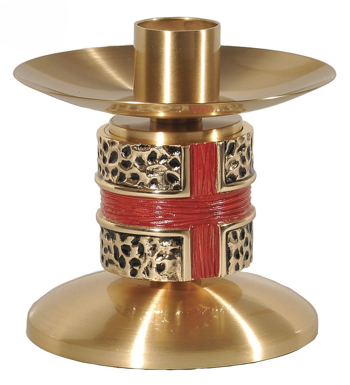 Altar Candlestick with Hand Painted Enamels