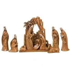 9pc 12" Wood Carved Nativity Set SKU 31378