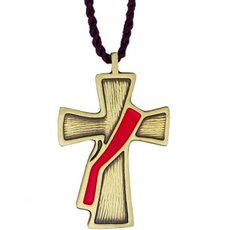 Deacon cross on cord, bronze and red