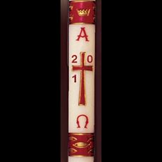 Burgundy colored accents make this Paschal candle a great choice for many Christian churches Dadant Gloria Burgundy Paschal Candle