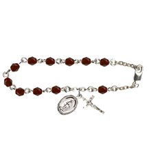 Silver Plate Rosary Bracelet w/4mm Checo Garnet Beads SKU RB0034GTSW