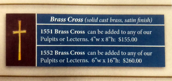 Brass crosses availble for mounting to lecterns & pulpits