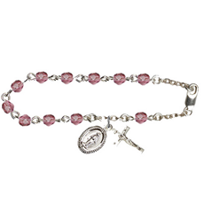 Silver Plate Rosary Bracelet w/4mm Checo Amethyst Beads SKU RB0034AMSW