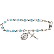 Silver Plate Rosary Bracelet w/4mm Checo Aqua Beads SKU RB0034AQSW