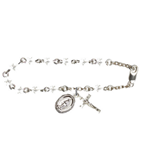Silver Plate Rosary Bracelet w/4mm Checo Crystal Beads SKU RB0034CSW