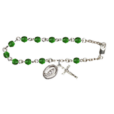 Silver Plate Rosary Bracelet w/4mm Checo Emerald Beads SKU RB0034EMSW