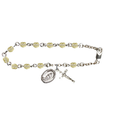 Silver Plate Rosary Bracelet w/4mm Checo Jonquil Beads SKU RB0034JQSW