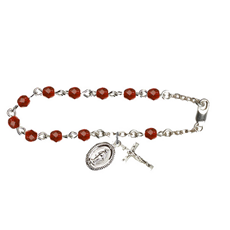 Silver Plate Rosary Bracelet w/4mm Checo Ruby Beads SKU RB0034RBSW