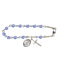 Silver Plate Rosary Bracelet w/4mm Checo Saphire Beads SKU RB0034SASW