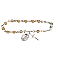 Silver Plate Rosary Bracelet w/4mm Checo Topaz Beads SKU RB0034TPSW